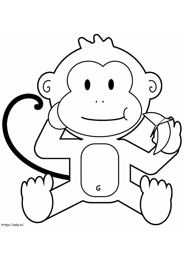 Macaco de desenho animado comendo banana para colorir