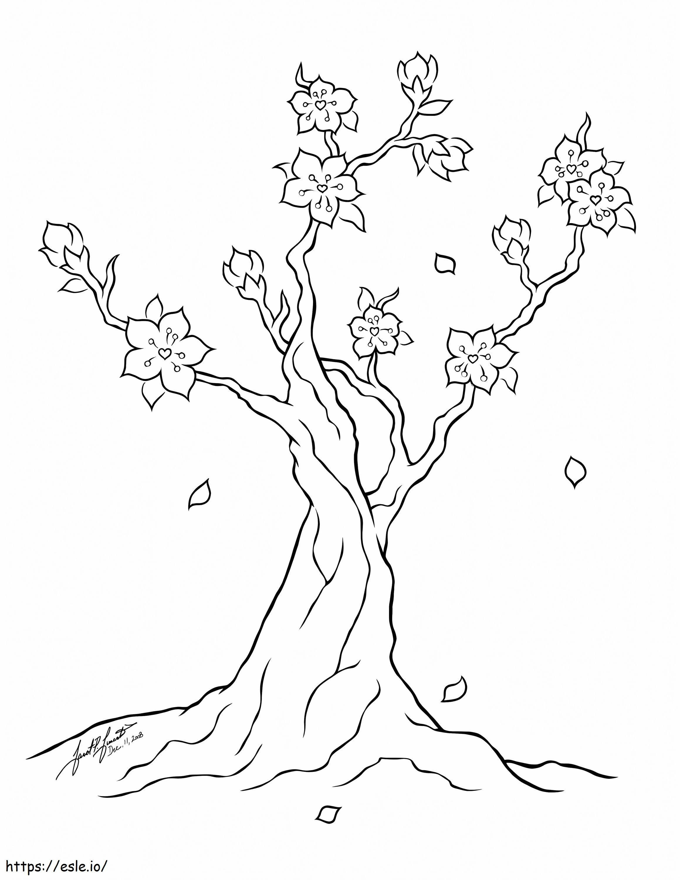 Un copac cu flori de cireș de colorat