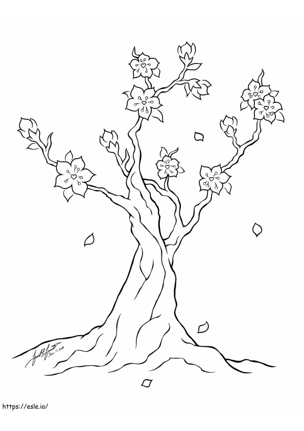 Un copac cu flori de cireș de colorat