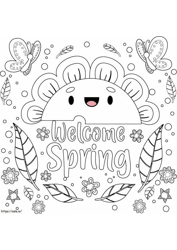 Cartoon Welcome Spring coloring page