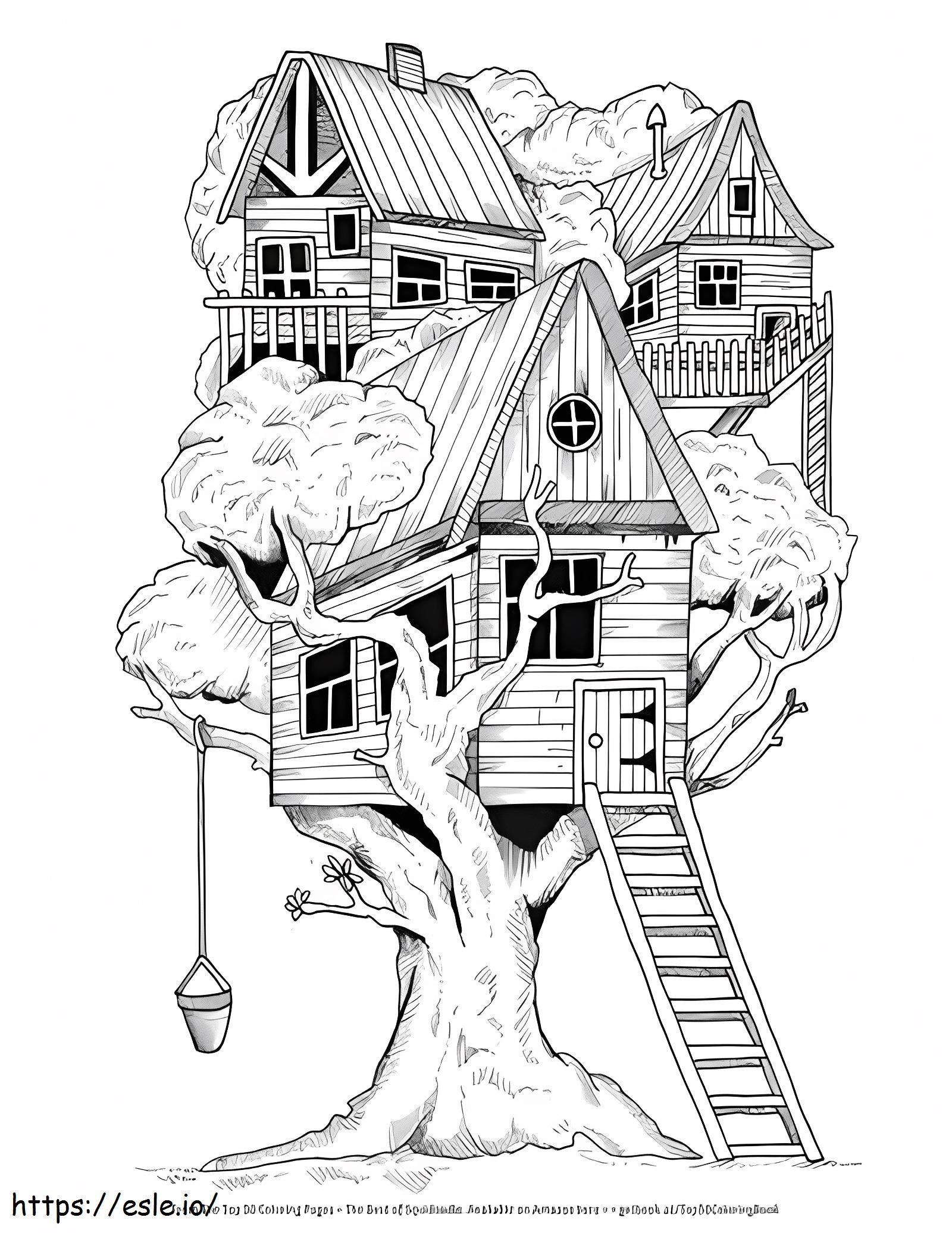 Coloriage _Maison dans les arbres A4 à imprimer dessin