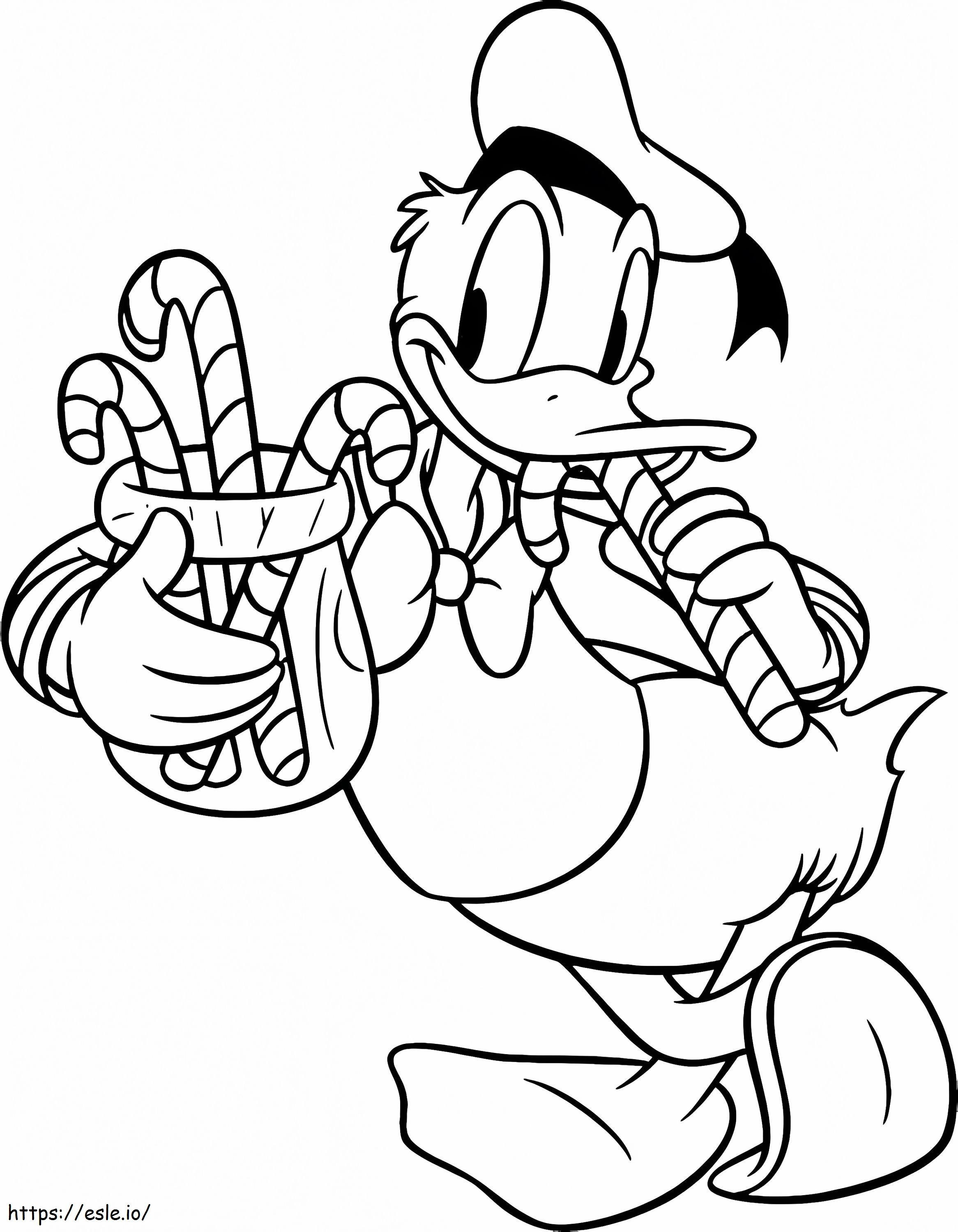 Coloriage Donald Duck avec des cannes de bonbon à imprimer dessin