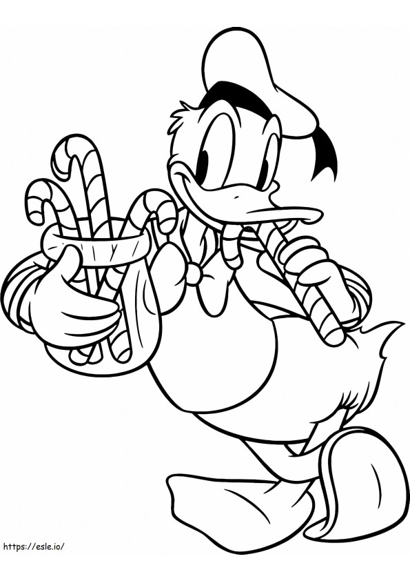Donald Bebek Dengan Permen Tongkat Gambar Mewarnai