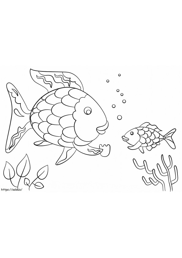 Coloriage  Le poisson arc-en-ciel donne une écaille précieuse aux petits poissons à imprimer dessin
