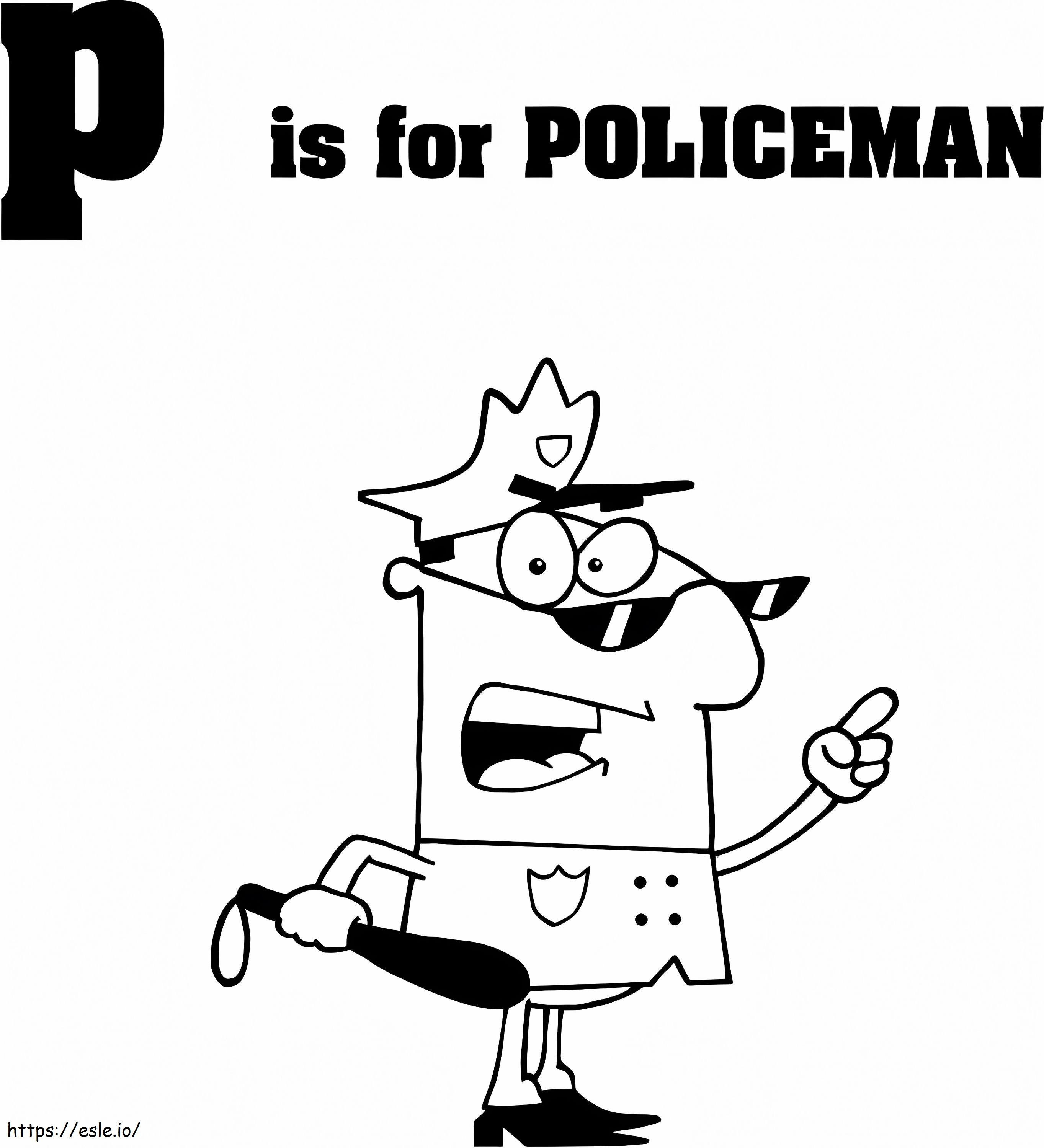 policía, letra p para colorear