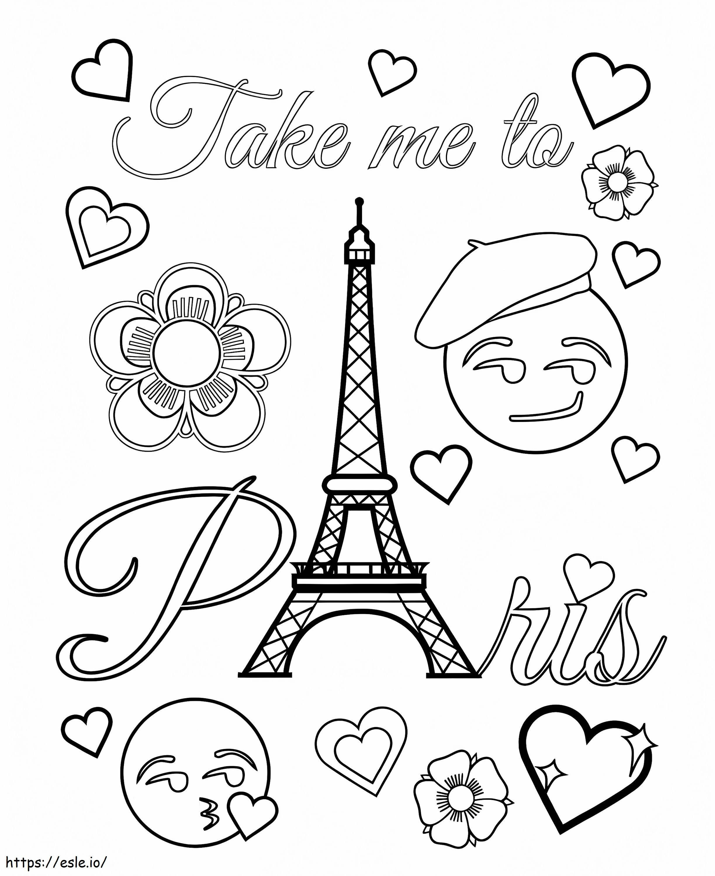 Coloriage Emoji avec la Tour Eiffel à Paris à imprimer dessin