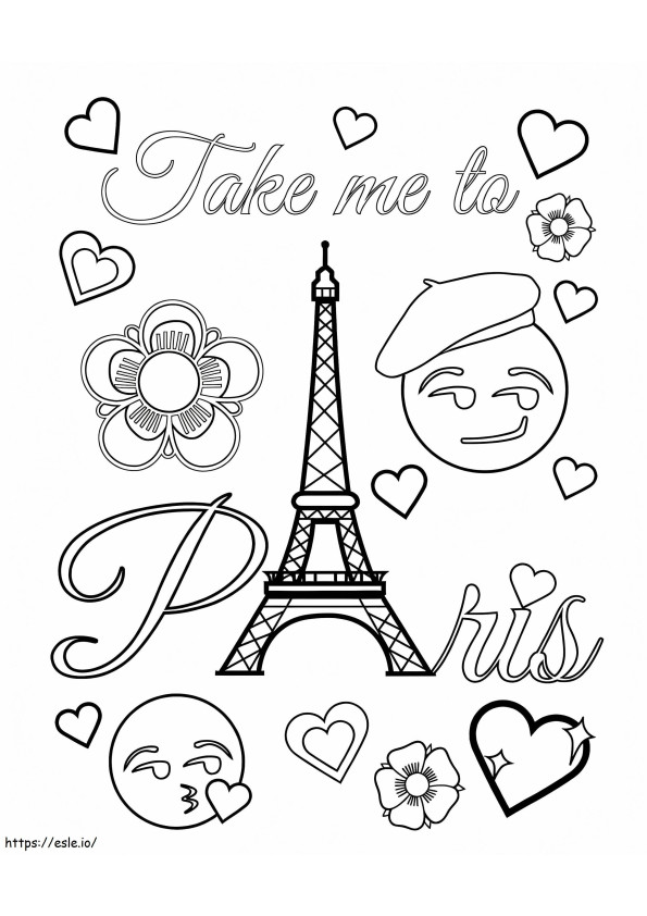Coloriage Emoji avec la Tour Eiffel à Paris à imprimer dessin