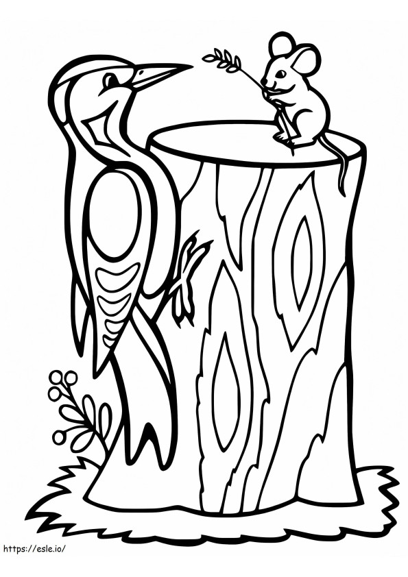 Woodpecker And Mouse coloring page