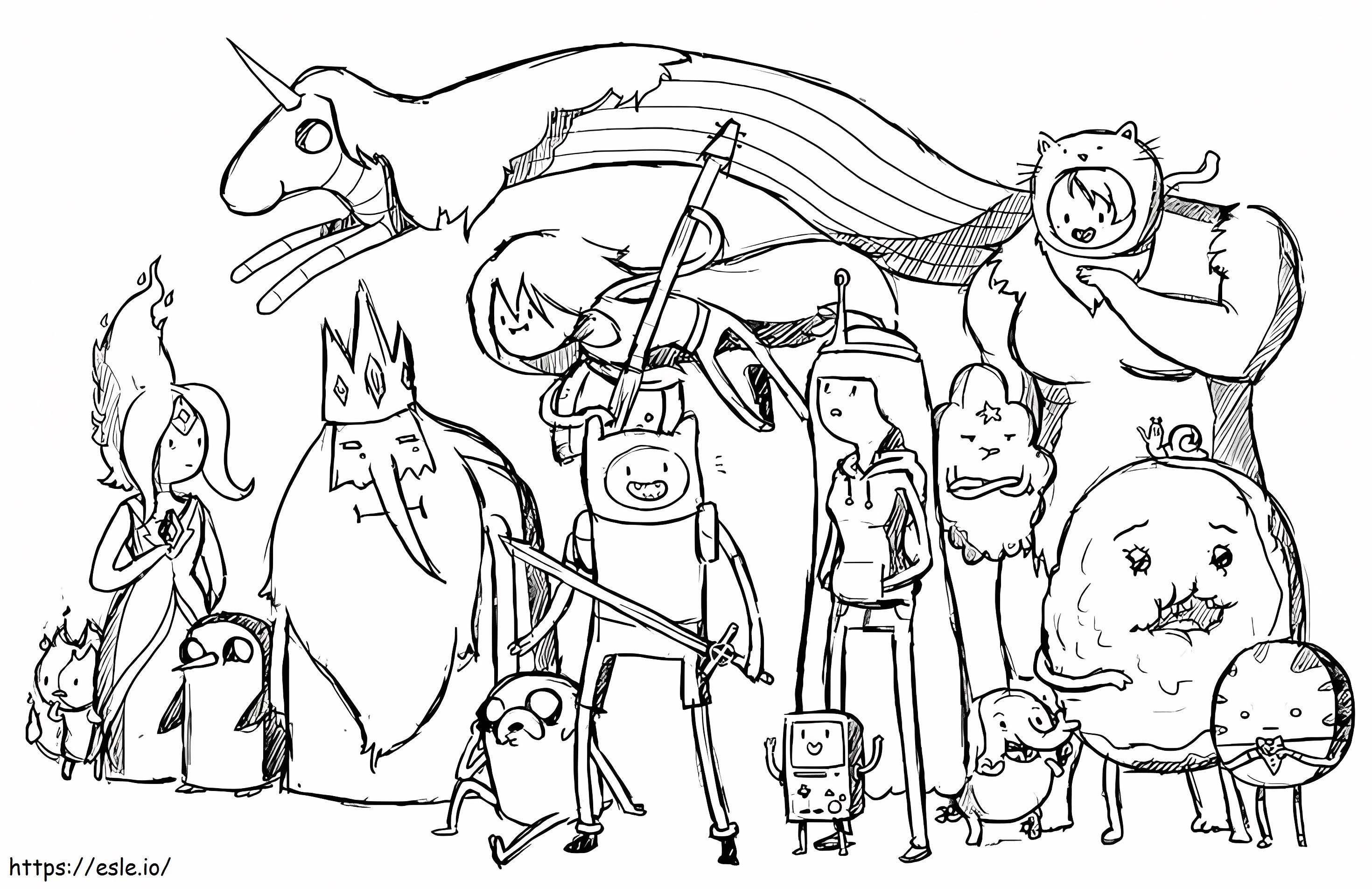 Prinsessa Bubblegum ja kaikki Adventure Time -hahmot värityskuva