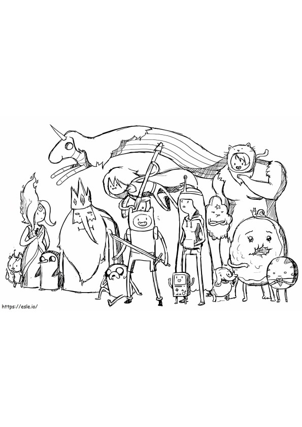 Prinses Bubblegum en alle Adventure Time-personages kleurplaat