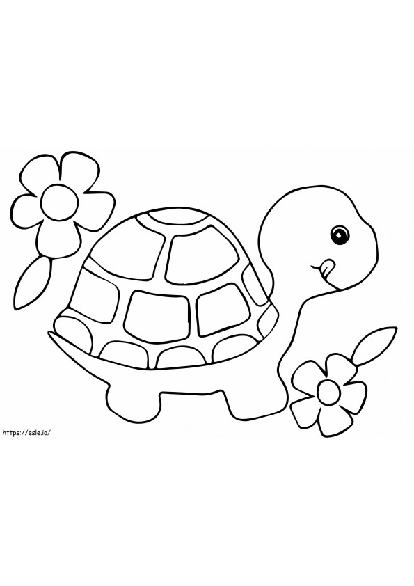 Kilpikonna ja kukat värityskuva