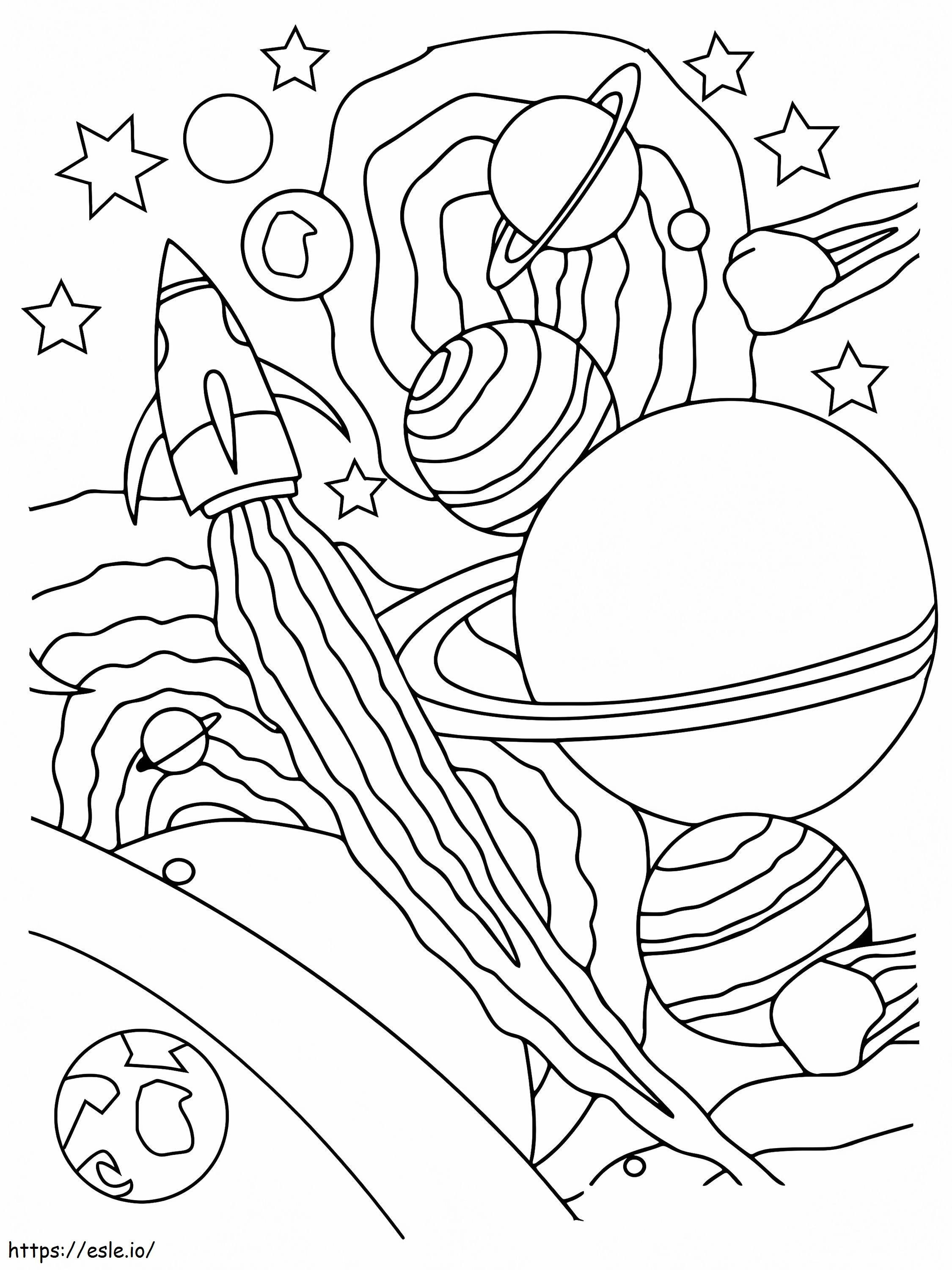 Artistic Space With Rocket coloring page