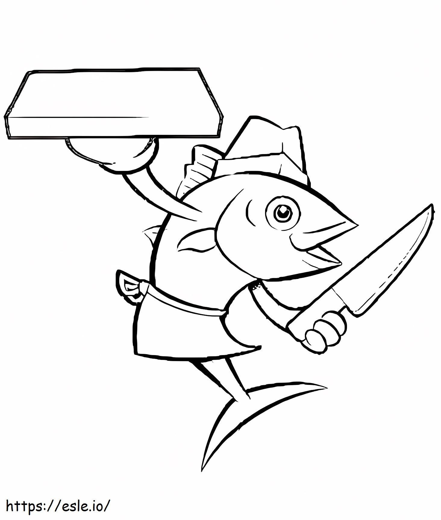 Cartoon tonijnchef-kok kleurplaat kleurplaat