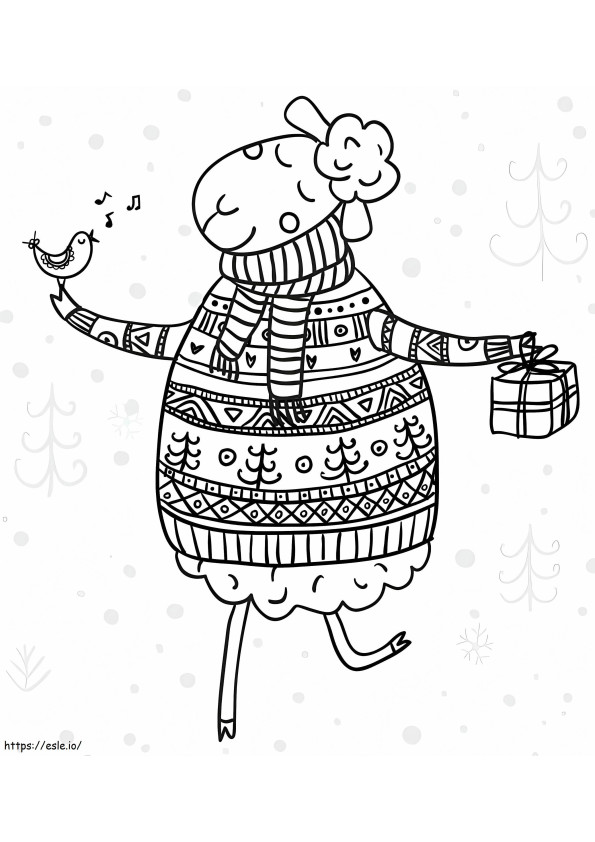 Cute Sheep On Christmas coloring page