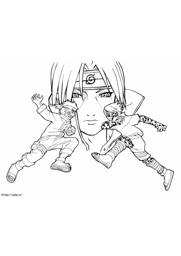 Face Itachi And Naruto Fighting Sasuke coloring page