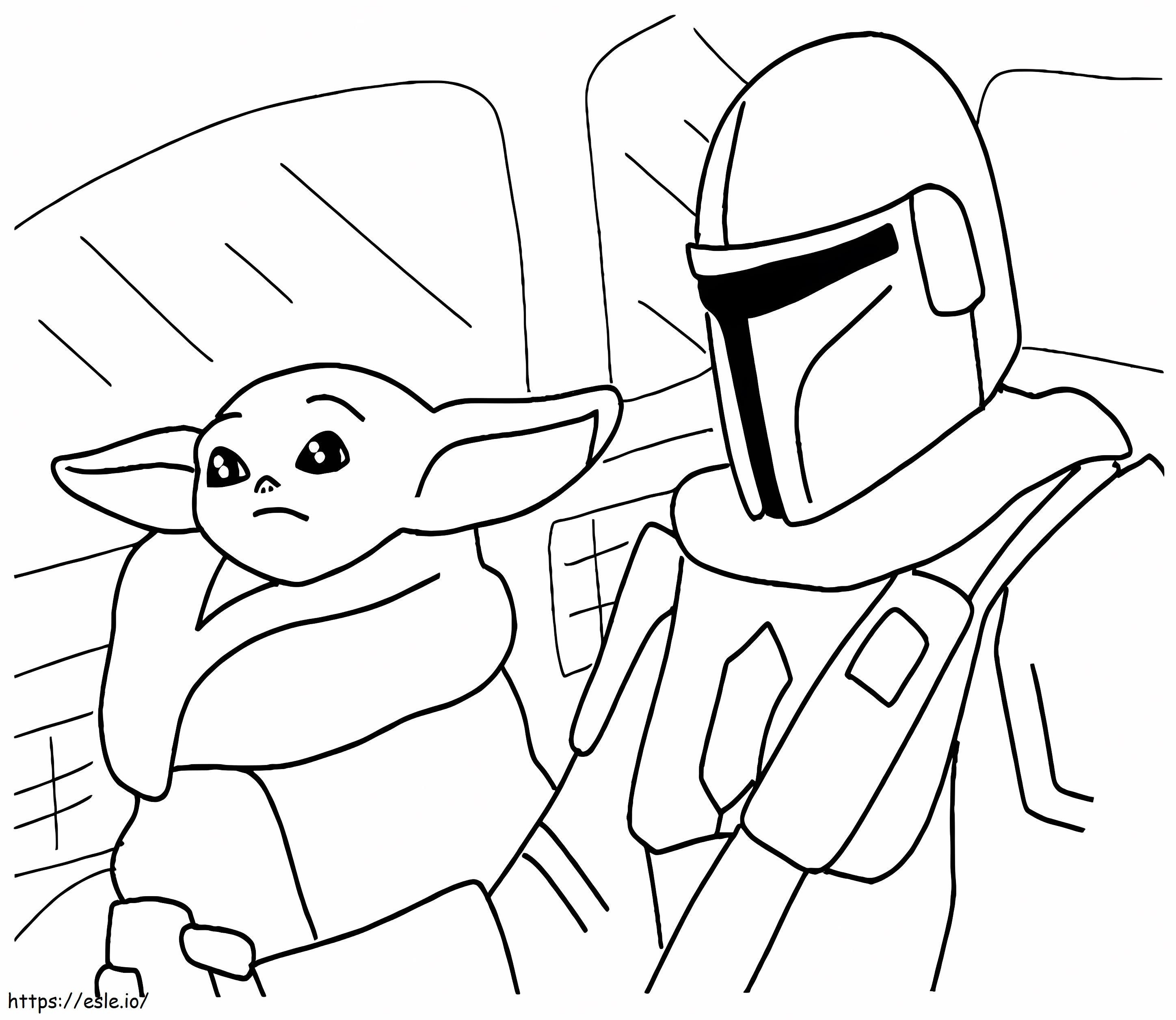 Mandalorialainen ja vauva Yoda värityskuva