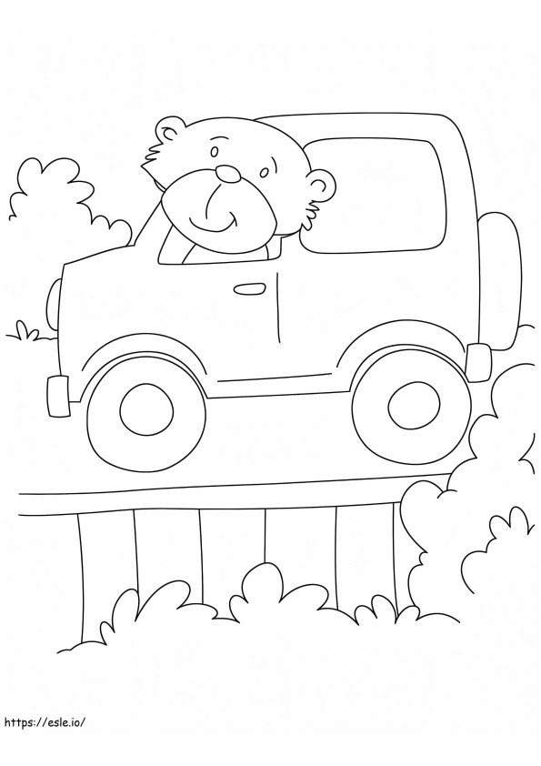 クマを運転するジープ ぬりえ - 塗り絵