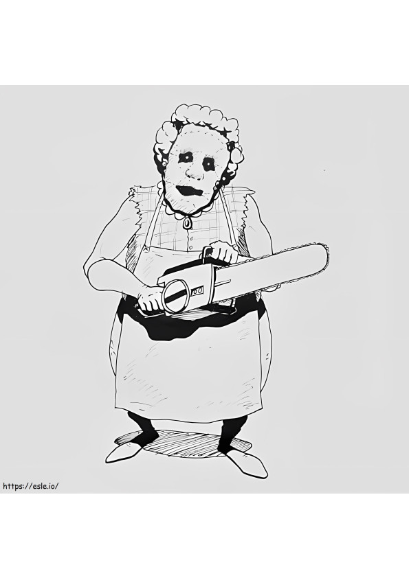 Granny Holding Chainsaw coloring page