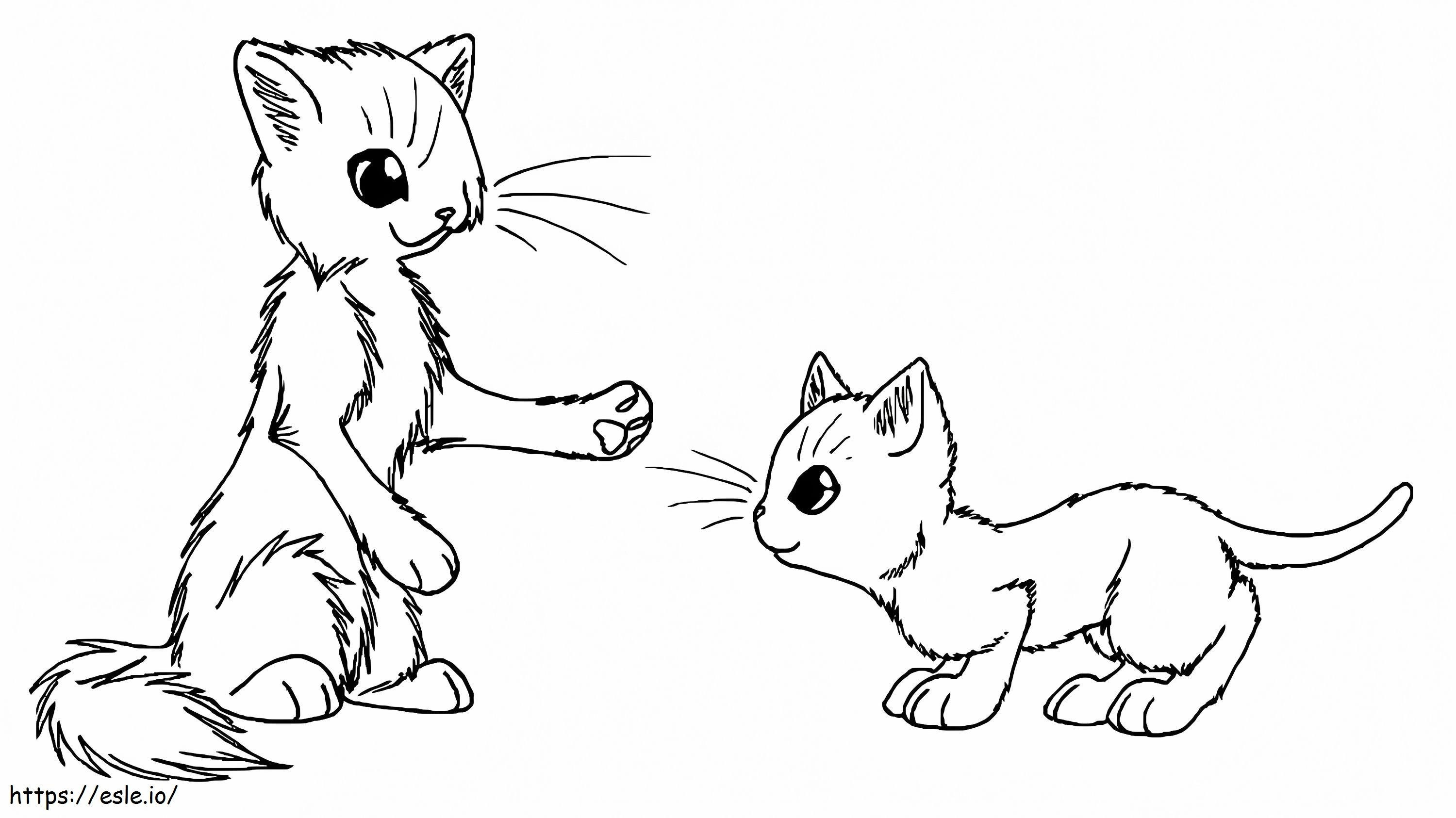 二匹の小さな戦士猫 ぬりえ - 塗り絵