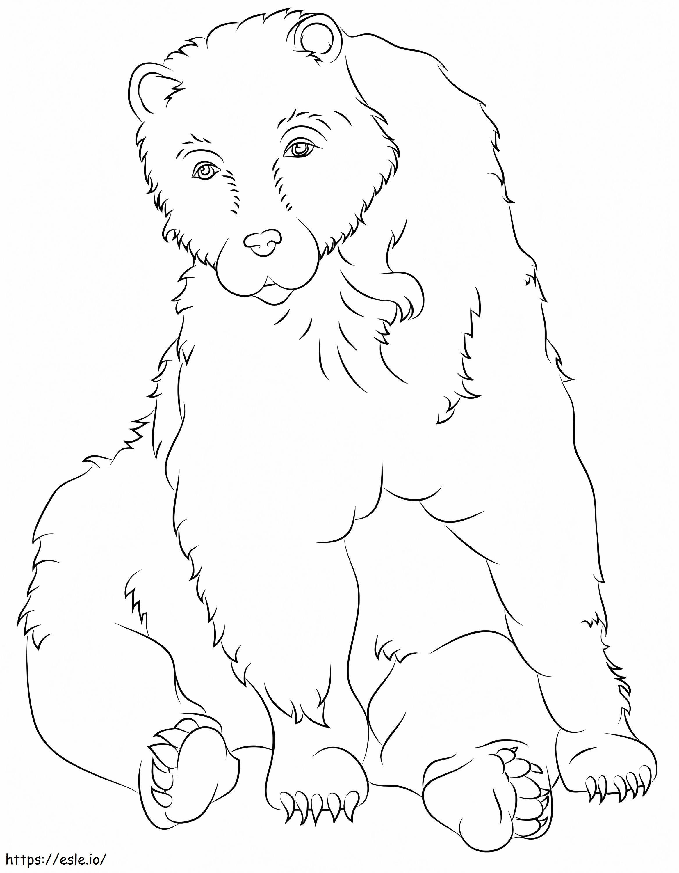 Ruskea karhu istuu värityskuva