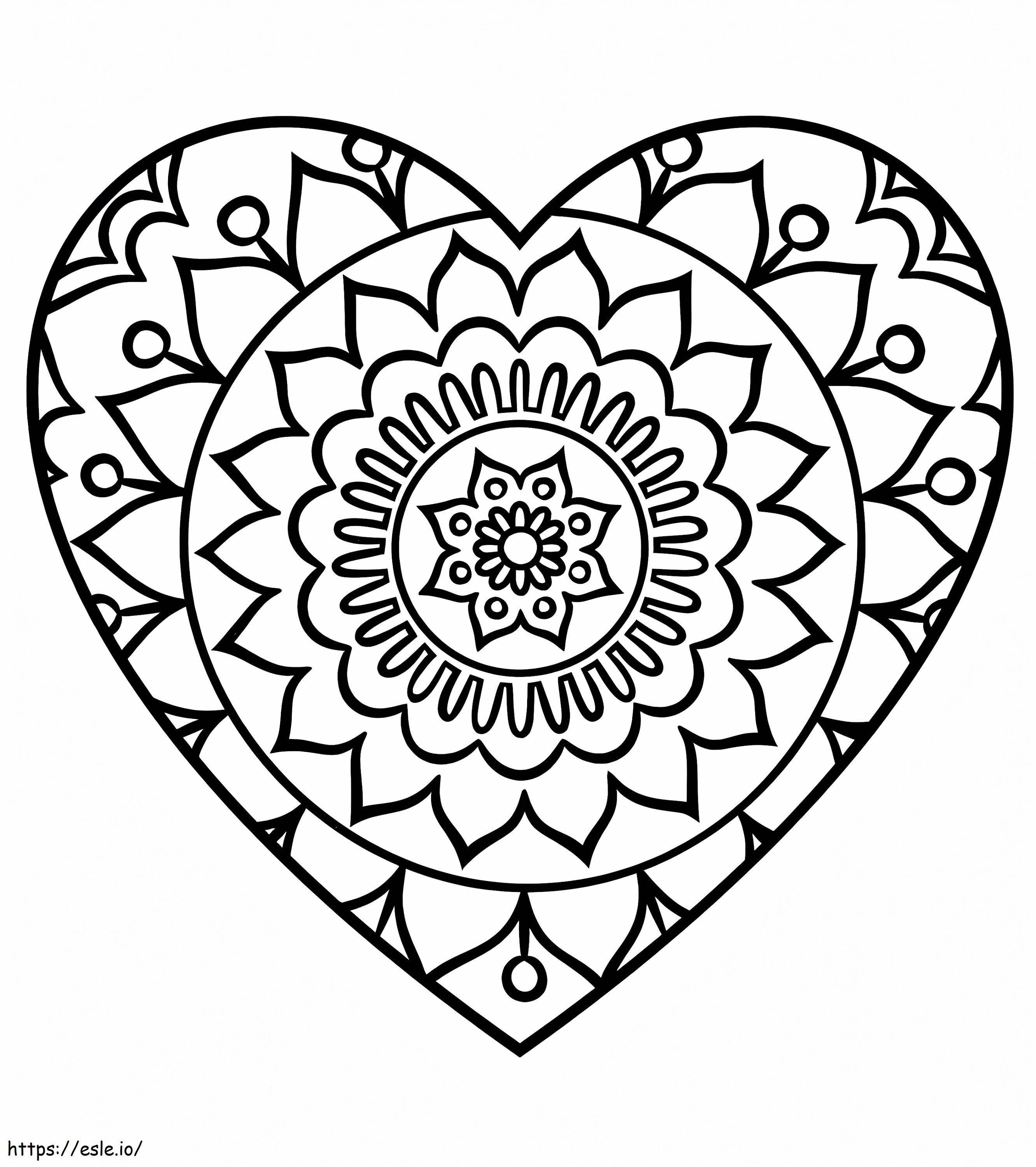 Basit Kalp Mandala Boyama Sayfası boyama