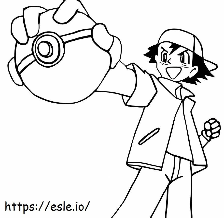 Ash Holding Pokeball coloring page