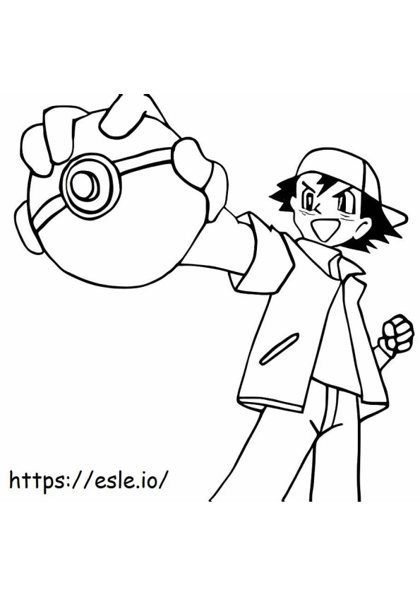 Ash Holding Pokeball coloring page