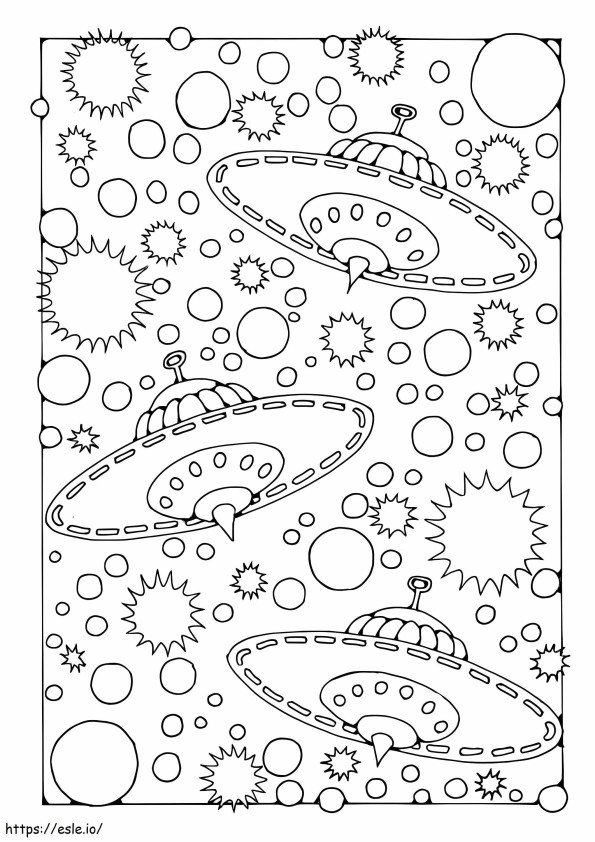 Three UFOs In Space coloring page
