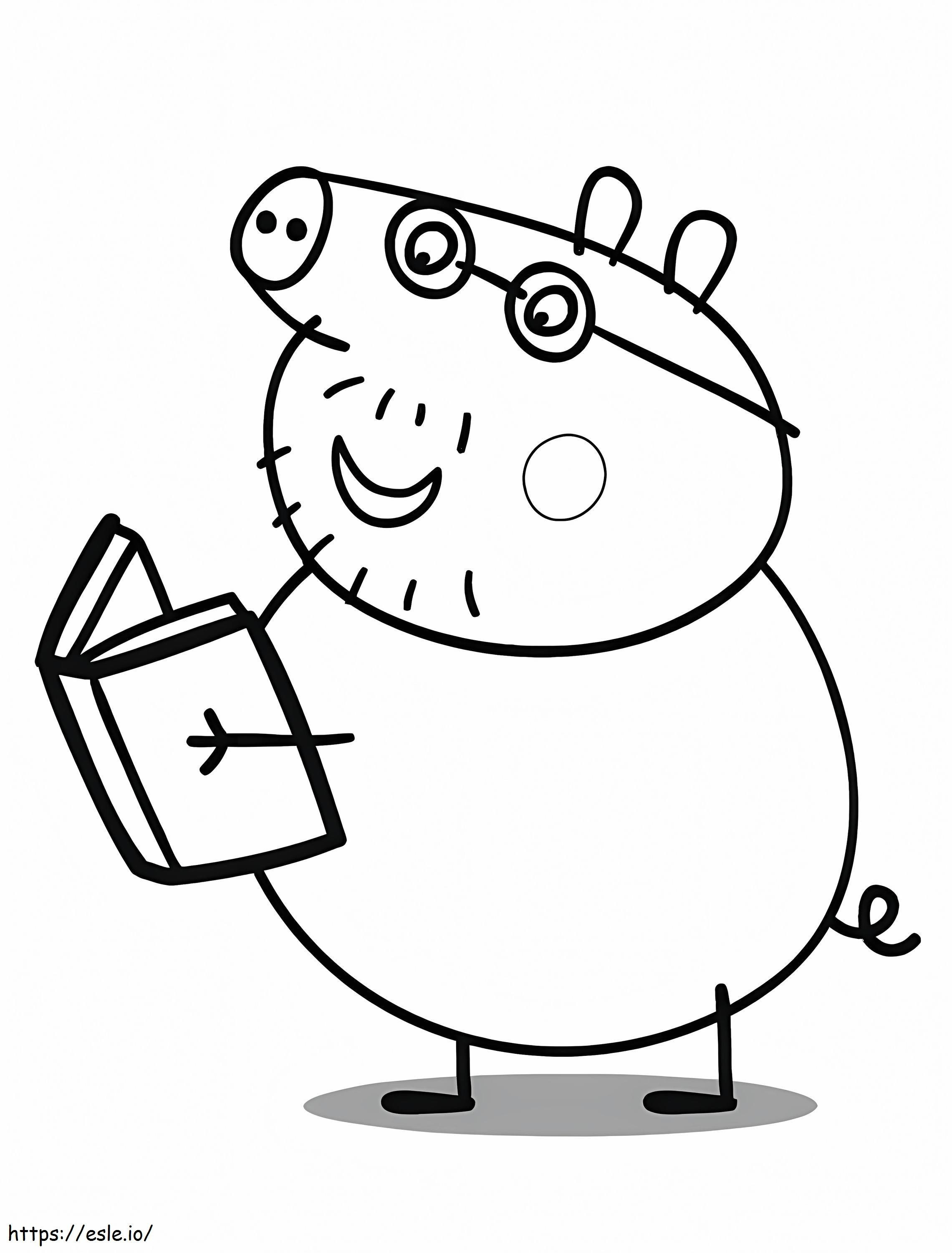 Coloriage Papa cochon lit un livre à imprimer dessin