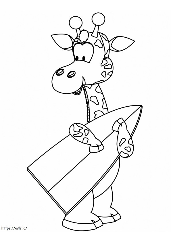 Giraffe With Surfboard coloring page