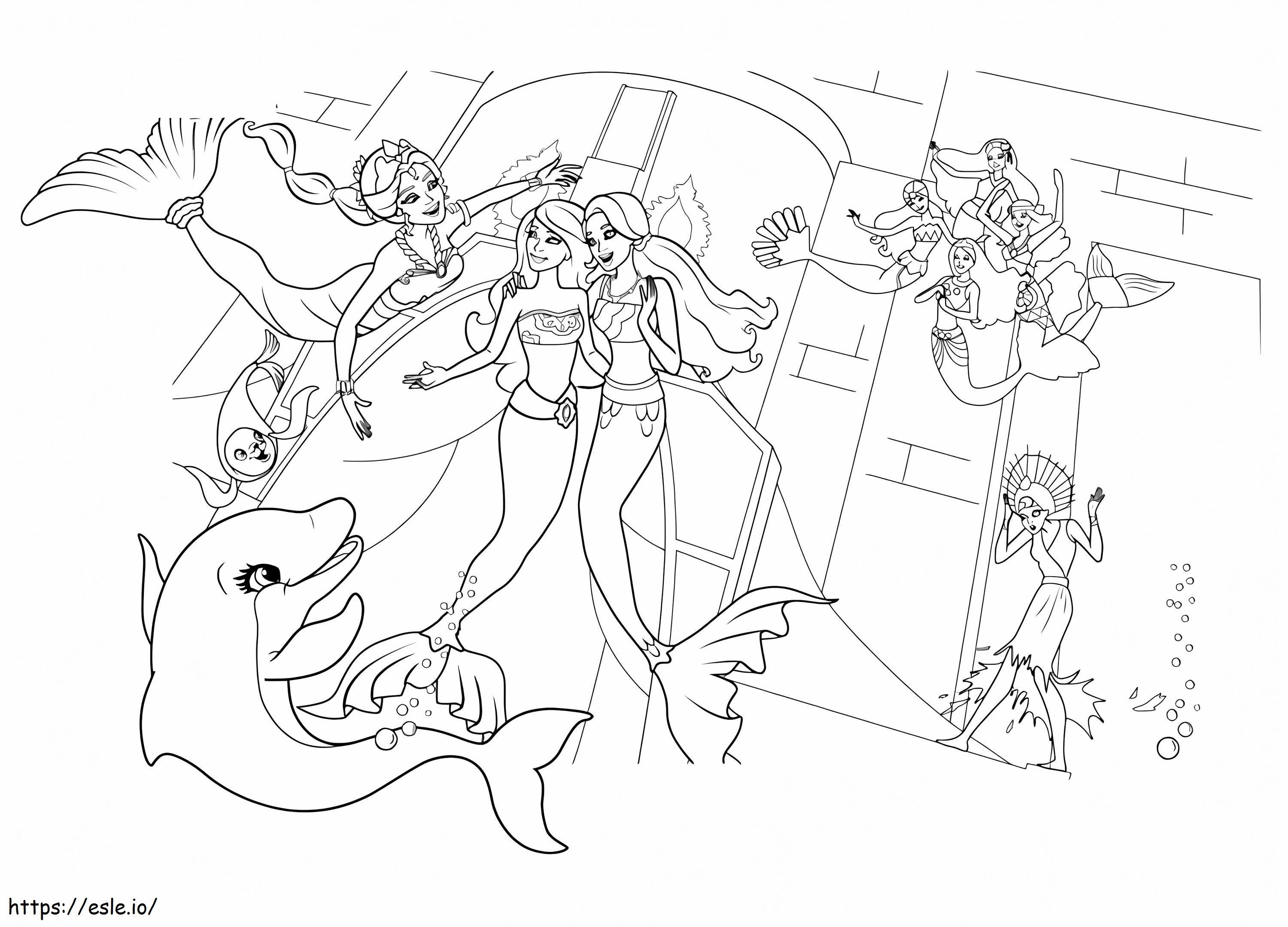 Coloriage Barbie sirène et ses amis à imprimer dessin