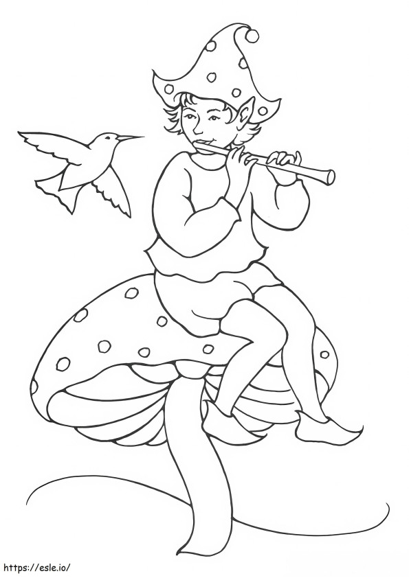 Coloriage Elfe jouant de la flûte à imprimer dessin
