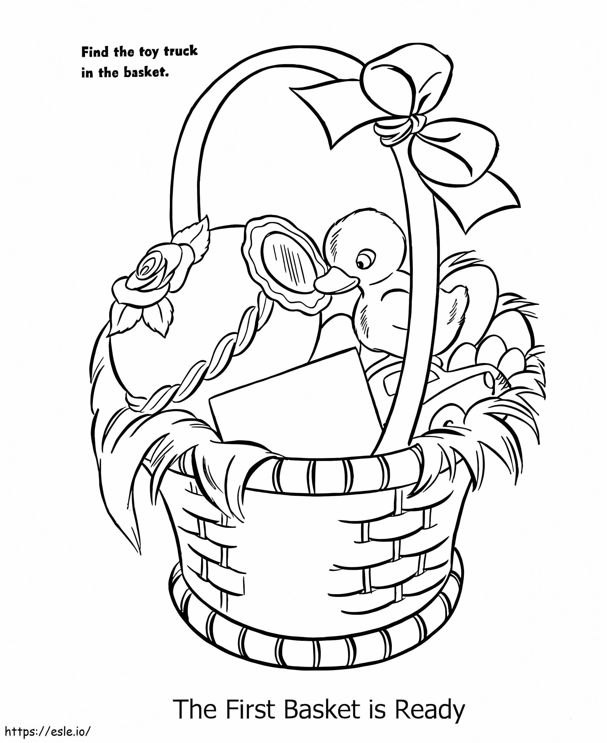 Coloriage Canard dans le panier de Pâques à imprimer dessin