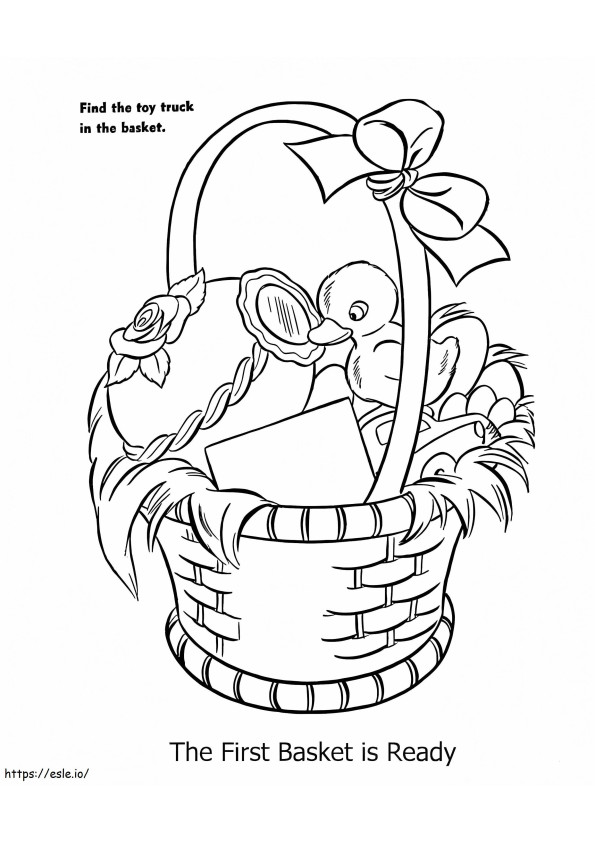 Coloriage Canard dans le panier de Pâques à imprimer dessin