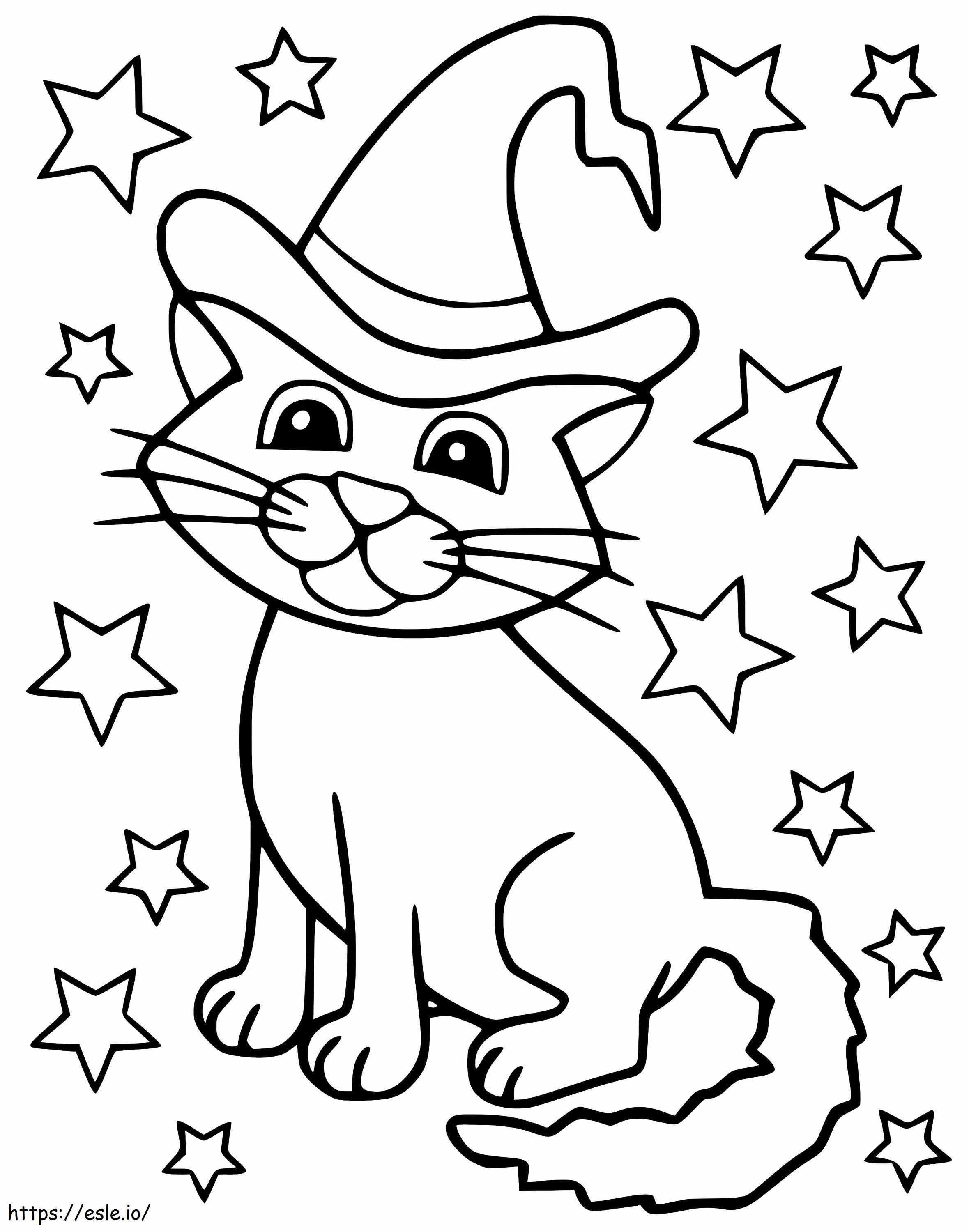 Coloriage Chat et étoiles d'Halloween à imprimer dessin