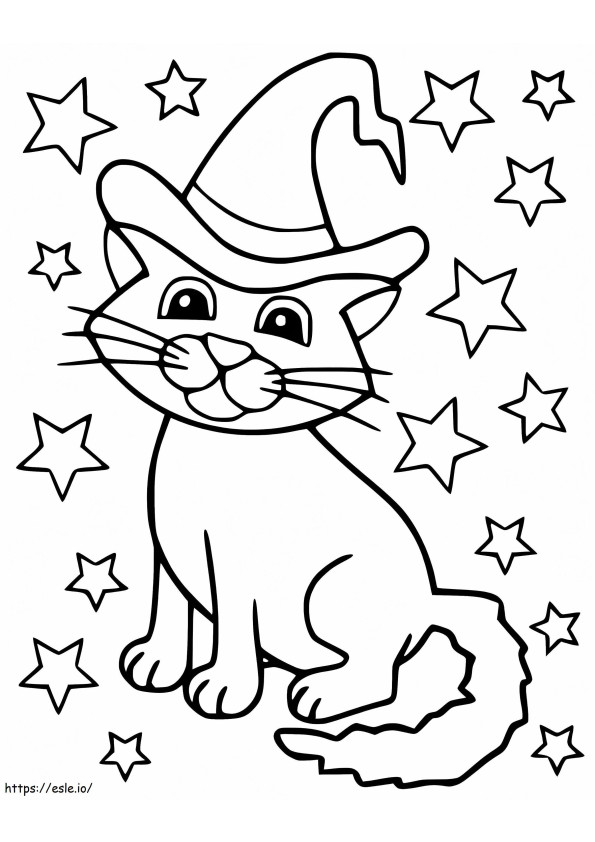 Gato e estrelas de Halloween para colorir