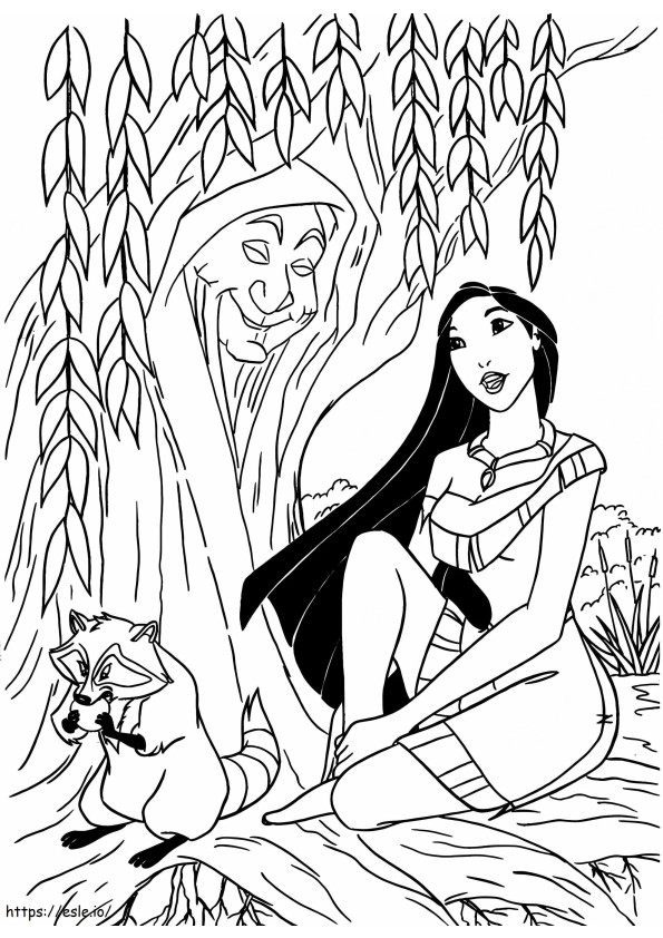 Coloriage  Pocahontas N Grand-mère Willow A4 à imprimer dessin