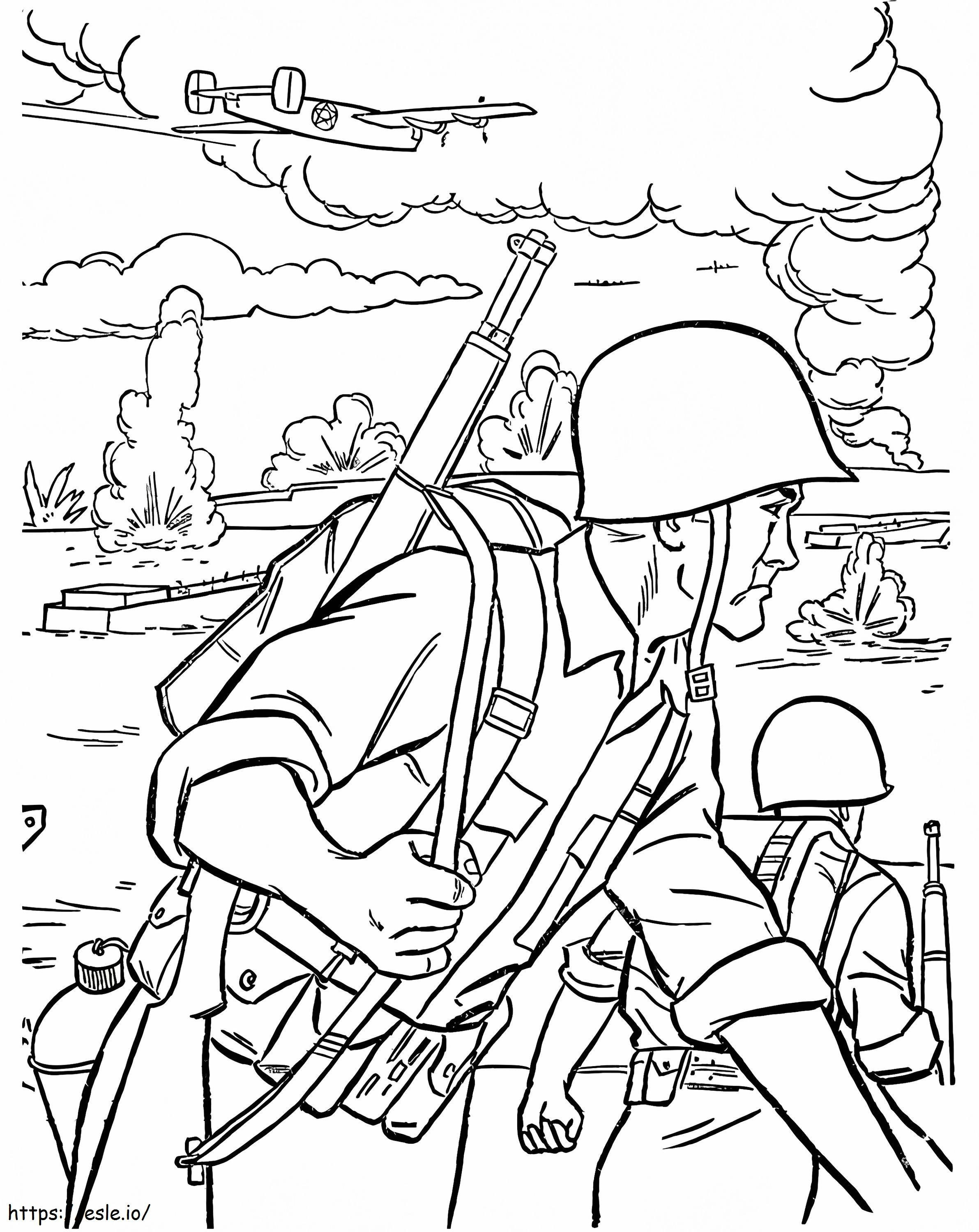 Soldados no campo de batalha para colorir