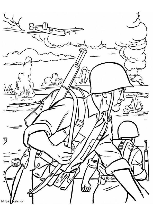 Soldados no campo de batalha para colorir