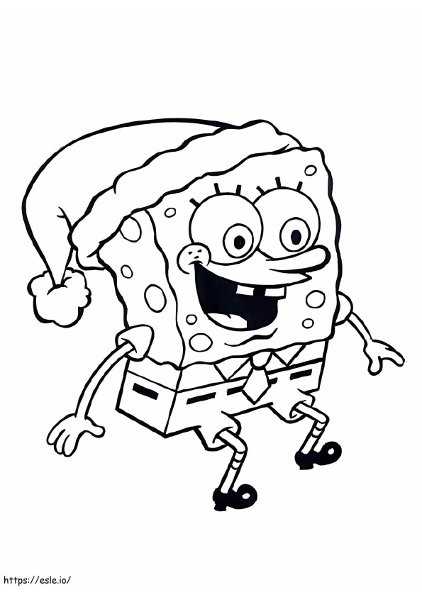 SpongeBob na kapeluszu Mikołaja kolorowanka