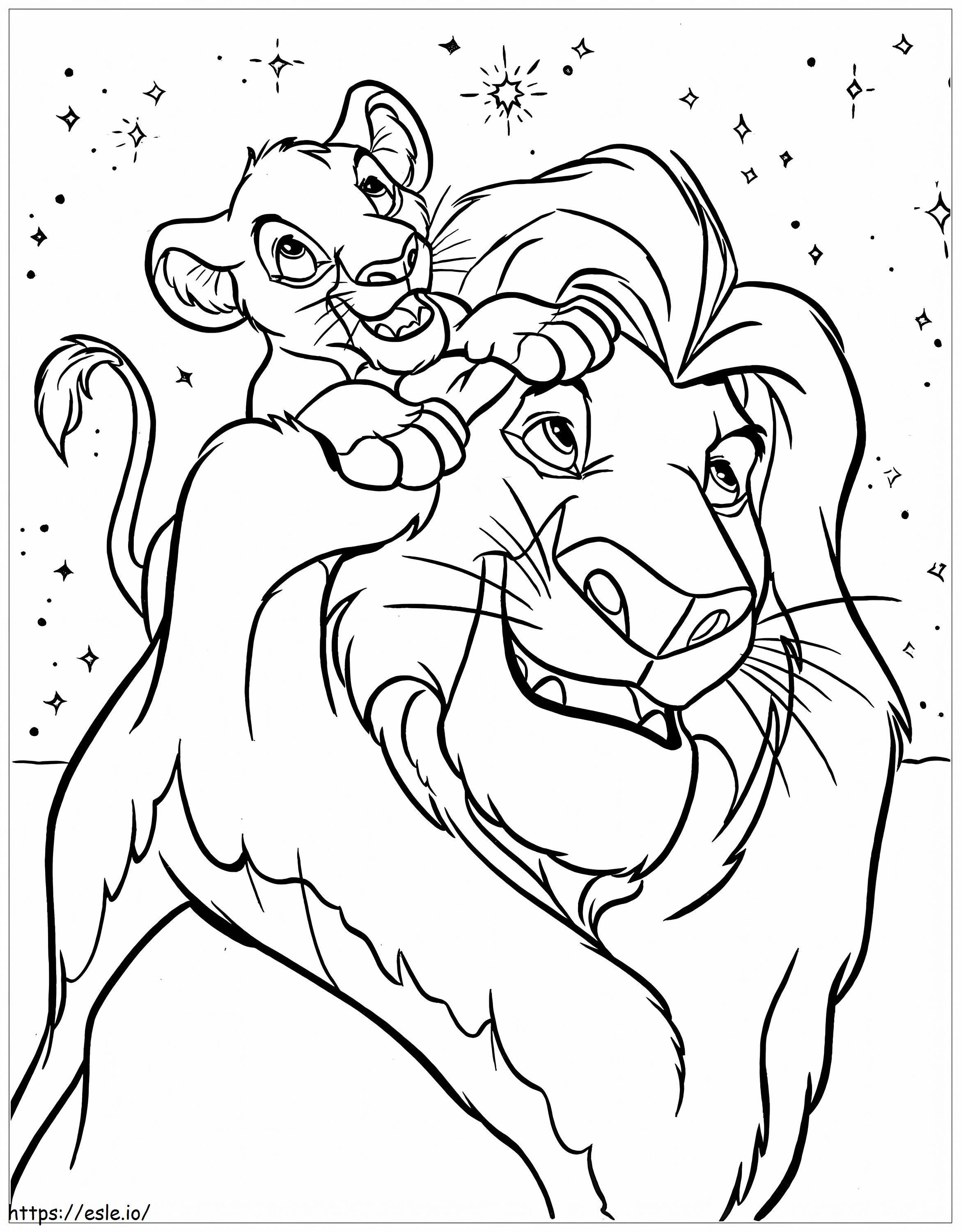 Coloriage Mufasa avec son fils Simba à imprimer dessin