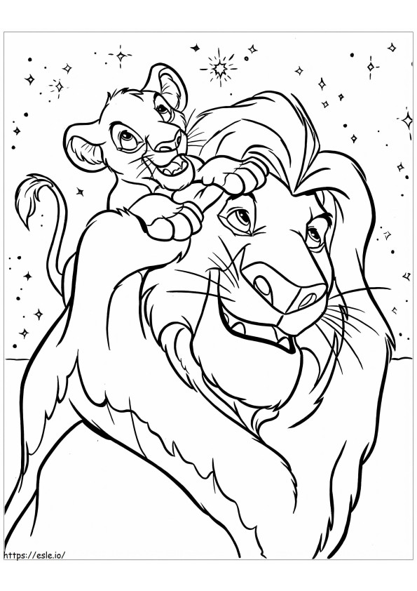 Coloriage Mufasa avec son fils Simba à imprimer dessin