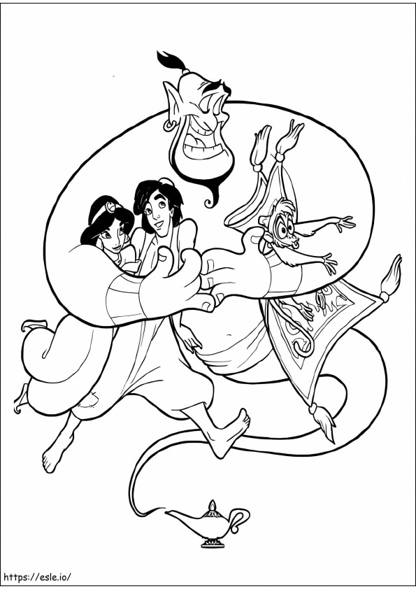 Jasmine Aladdin Gênio e Macaco para colorir