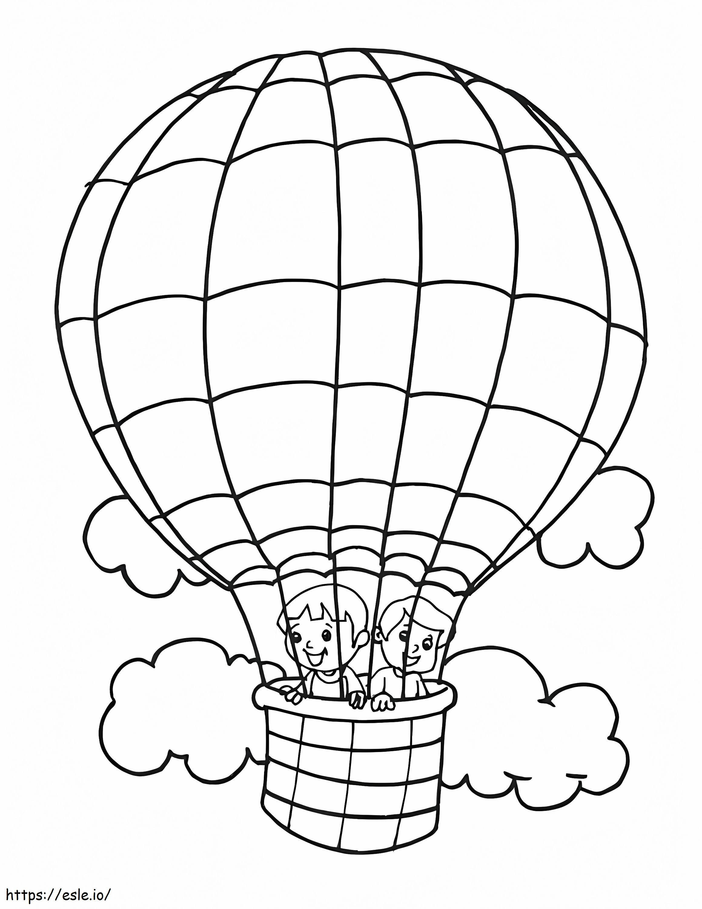 Two Children In Hot Air Balloon coloring page