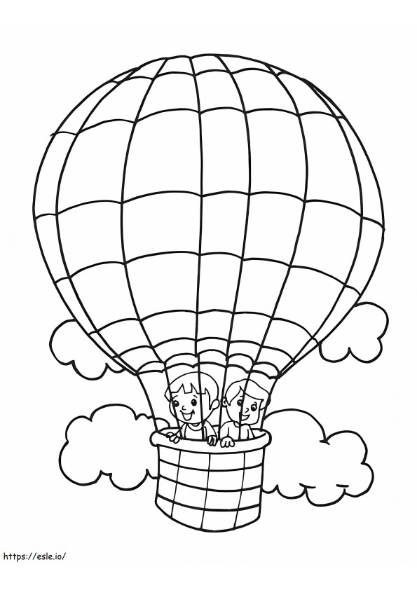 熱気球に乗る 2 人の子供 ぬりえ - 塗り絵