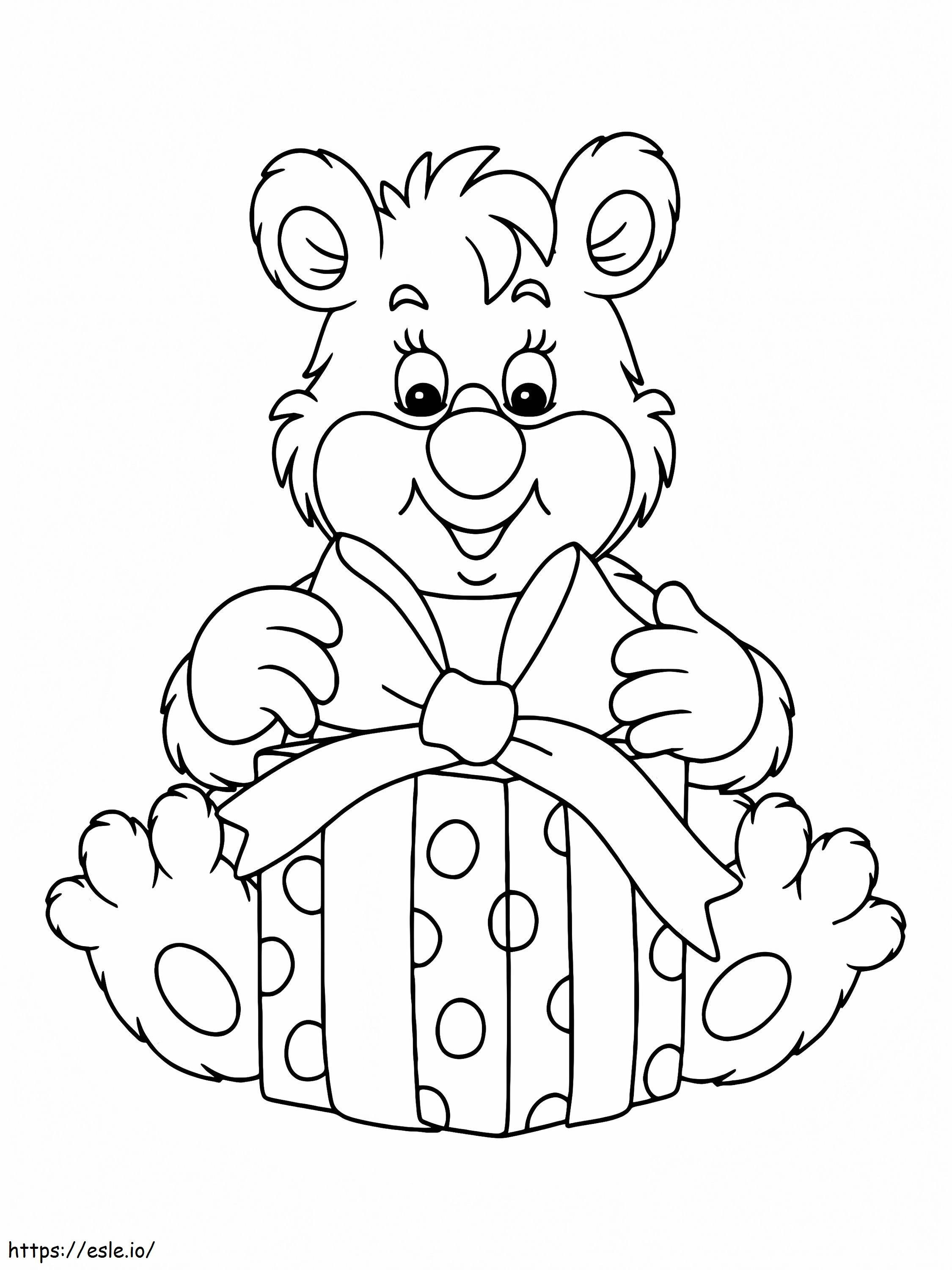 Christmas Bear Cub Opening A Gift coloring page