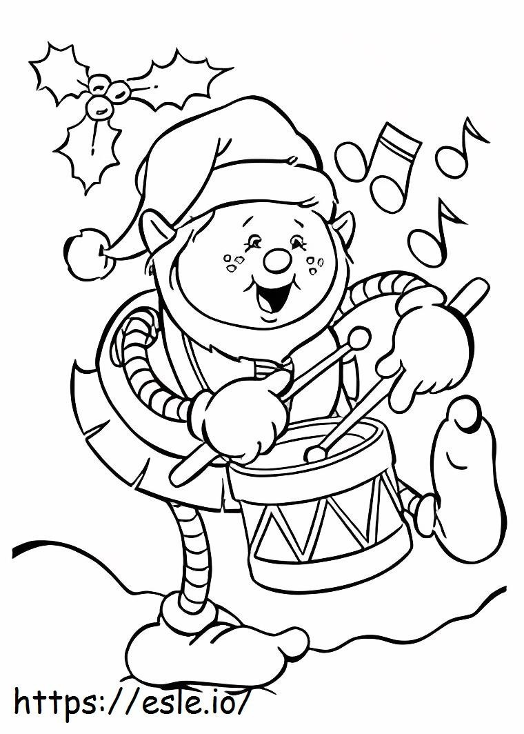 Duende navideño tocando el tambor para colorear