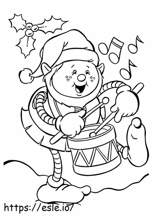 Coloriage Elfe de Noël jouant du tambour à imprimer dessin