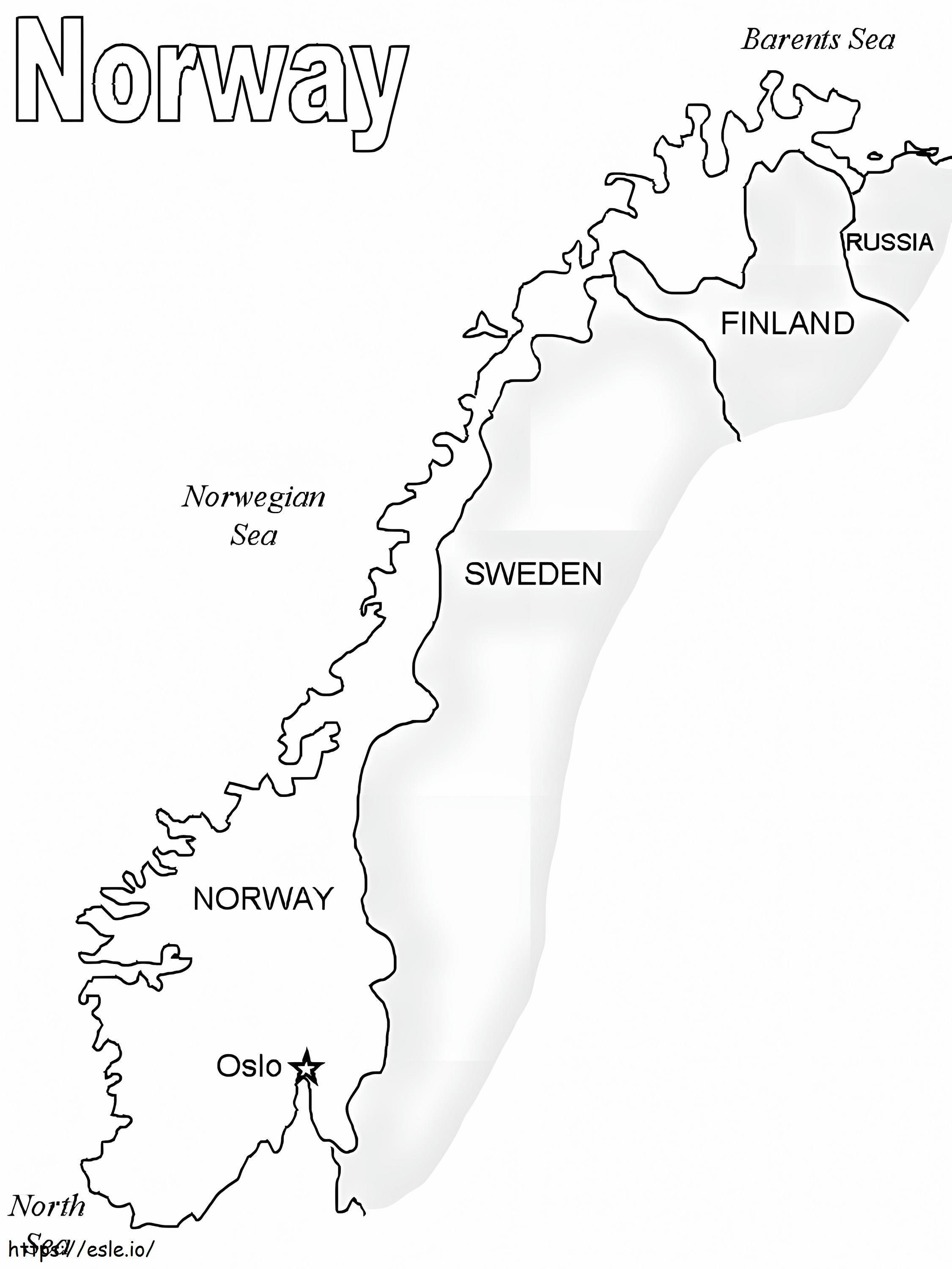 Mapa Norwegii kolorowanka