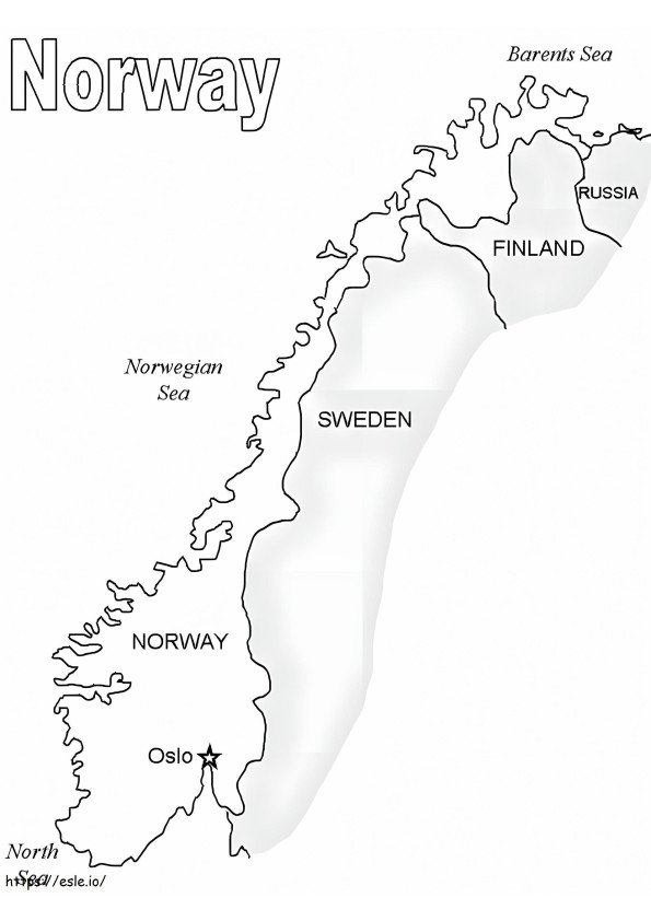 Mapa Norwegii kolorowanka